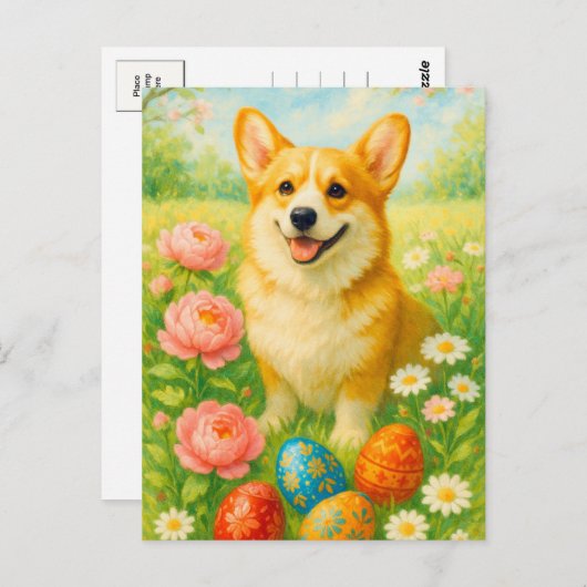 Schattigee Corgi Happy Easter Eggs Briefkaart (Voorkant / Achterkant)