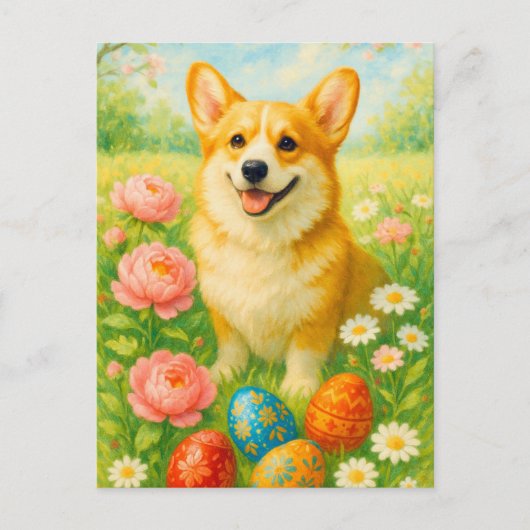Schattigee Corgi Happy Easter Eggs Briefkaart (Voorkant)