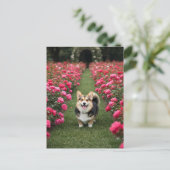 Schattigee Corgi in Rozen Briefkaart (Staand voorkant)
