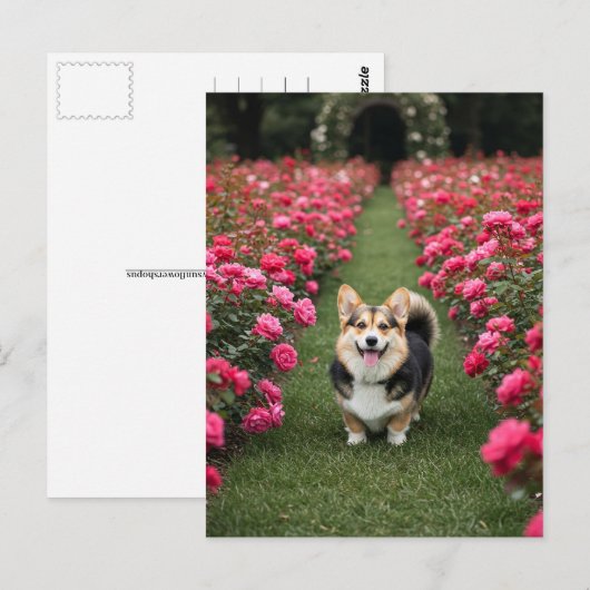 Schattigee Corgi in Rozen Briefkaart (Voorkant / Achterkant)