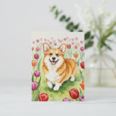 Schattigee Corgi in Tulpen Briefkaart (Staand voorkant)