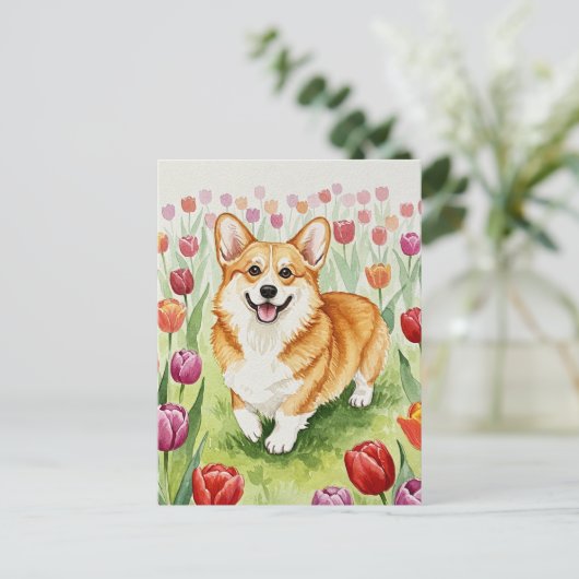 Schattigee Corgi in Tulpen Briefkaart (Staand voorkant)