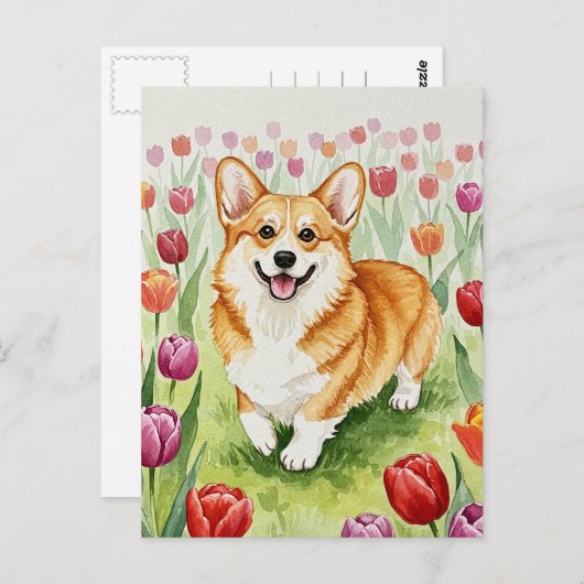 Schattigee Corgi in Tulpen Briefkaart (Voorkant / Achterkant)