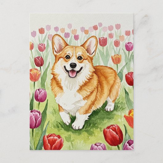 Schattigee Corgi in Tulpen Briefkaart (Voorkant)