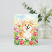 Schattigee Corgi in Tulpen Briefkaart (Staand voorkant)