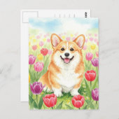Schattigee Corgi in Tulpen Briefkaart (Voorkant / Achterkant)