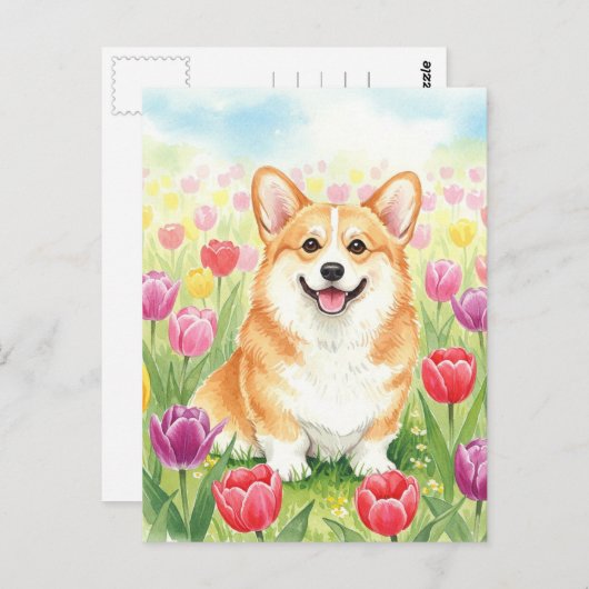 Schattigee Corgi in Tulpen Briefkaart (Voorkant / Achterkant)
