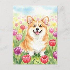 Schattigee Corgi in Tulpen Briefkaart