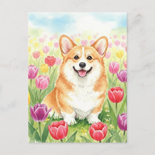 Schattigee Corgi in Tulpen Briefkaart (Voorkant)
