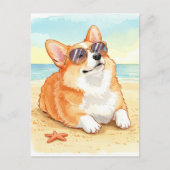 Schattigee Corgi in zonnebril op het strand Briefk Briefkaart (Voorkant)