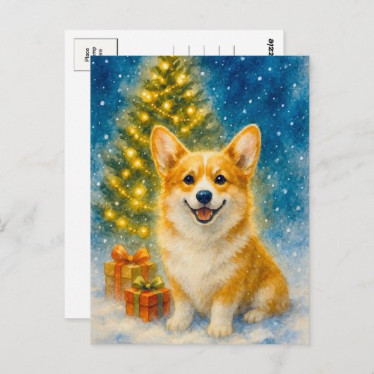 Schattigee Corgi Merry Happy Christmas Tree Briefk Briefkaart (Voorkant / Achterkant)