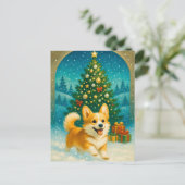Schattigee Corgi Merry Happy Christmas Tree Briefk Briefkaart (Staand voorkant)