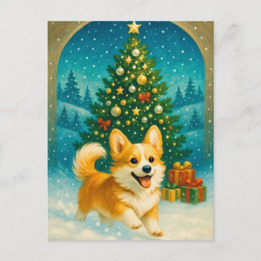 Schattigee Corgi Merry Happy Christmas Tree Briefk Briefkaart (Voorkant)