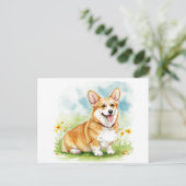 Schattigee Corgi met Bloemen Briefkaart (Staand voorkant)