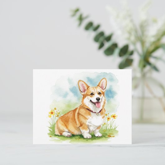 Schattigee Corgi met Bloemen Briefkaart (Staand voorkant)