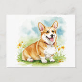 Schattigee Corgi met Bloemen Briefkaart (Voorkant)