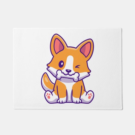 Schattigee Corgi met bot Deurmat (Voorkant)