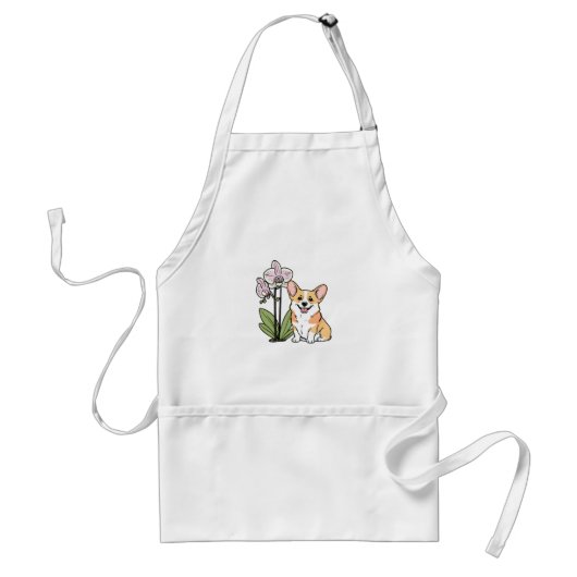 Schattigee Corgi met Orchidea Standaard Schort (Voorkant)