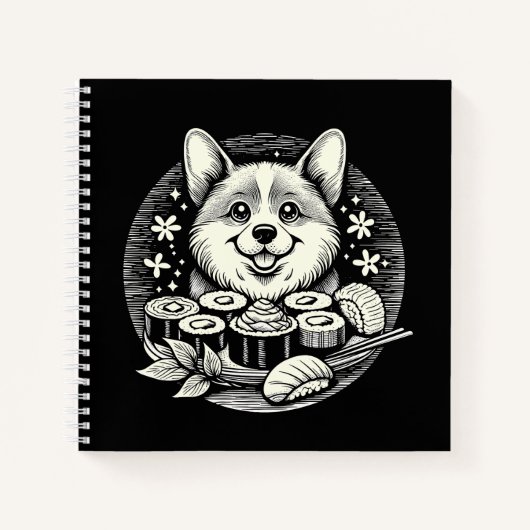 Schattigee Corgi met Sushi Kawaii Dieren Notitieboek (Voorkant)