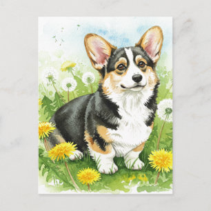 Schattigee Corgi Paardebloemen Spring Briefkaart