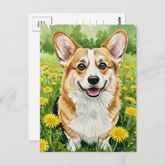 Schattigee Corgi Paardebloemen Spring Briefkaart (Voorkant / Achterkant)