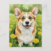 Schattigee Corgi Paardebloemen Spring Briefkaart (Voorkant)