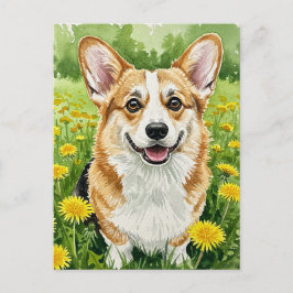 Schattigee Corgi Paardebloemen Spring Briefkaart