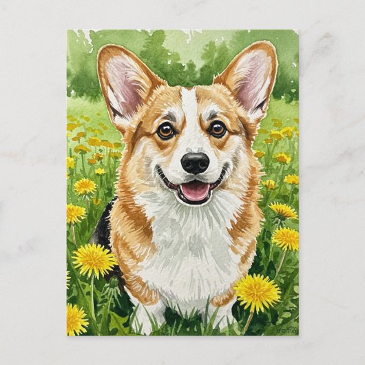 Schattigee Corgi Paardebloemen Spring Briefkaart (Voorkant)