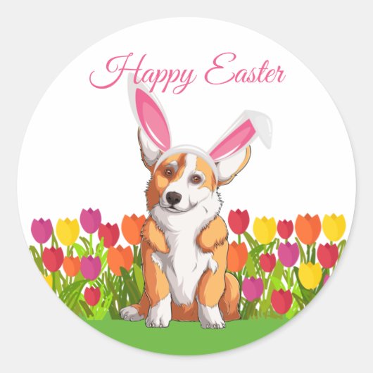 Schattigee Corgi Paashaas Party Ronde Sticker (Voorkant)