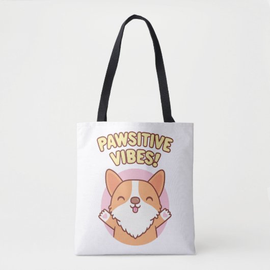 Schattigee Corgi Paws Pawsitive Vibes Tote Bag (Voorkant)