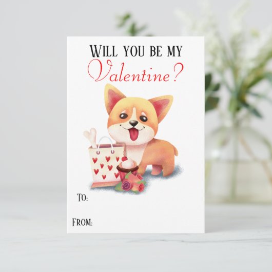 Schattigee Corgi Puppy Be My Valentijn Valentijnse Kaart (Staand voorkant)