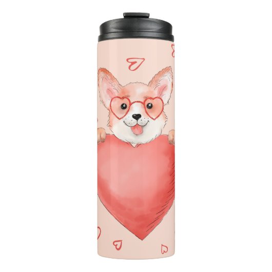Schattigee Corgi puppy met hartbril Thermosbeker (Voorkant)