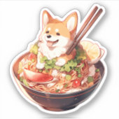 Schattigee Corgi Ramen Custom-Cut Vinyl Stickers (Voorkant)
