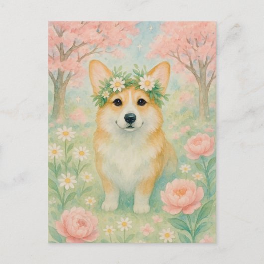 Schattigee Corgi Spring Welsh Corgi Queen Briefkaa Briefkaart (Voorkant)