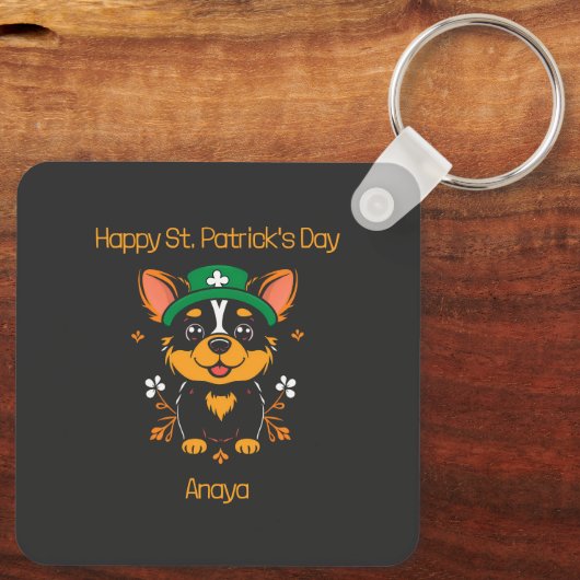 Schattigee Corgi St. Patrick's Day Sleutelhanger (Achterkant)