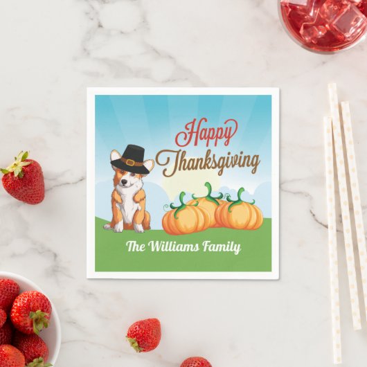 Schattigee Corgi Thanksgiving Custom Party Servet (Insitu)
