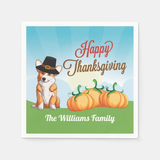 Schattigee Corgi Thanksgiving Custom Party Servet (Voorkant)