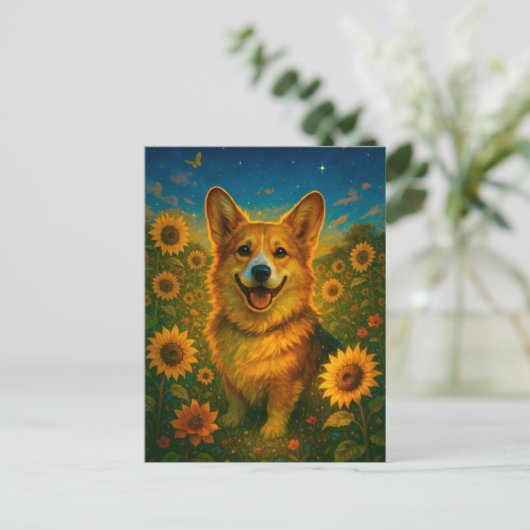 Schattigee Corgi Zonnebloemen Welsh Corgi Queen Br Briefkaart (Staand voorkant)
