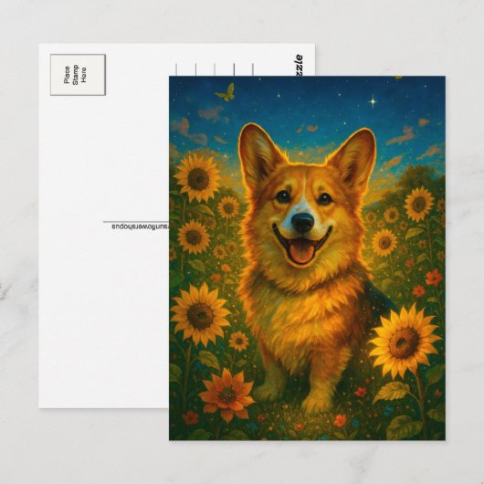Schattigee Corgi Zonnebloemen Welsh Corgi Queen Br Briefkaart (Voorkant / Achterkant)