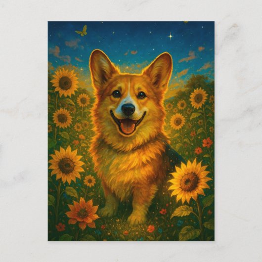 Schattigee Corgi Zonnebloemen Welsh Corgi Queen Br Briefkaart (Voorkant)