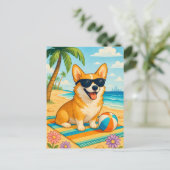 Schattigee Corgi zonnebril Palm Beach Briefkaart (Staand voorkant)
