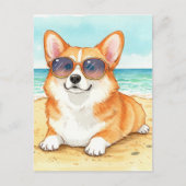 Schattigee Corgi Zonnebril Strand Oceaan Zomer Bri Briefkaart (Voorkant)