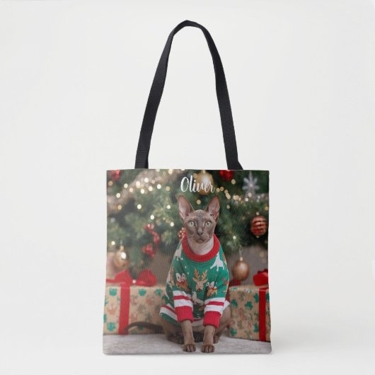 Schattigee Cornish Rex Cat Christmas gepersonalise Tote Bag (Voorkant)