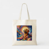 Schattigee Cosmic Happy grappige hond winkelen can Tote Bag (Achterkant)