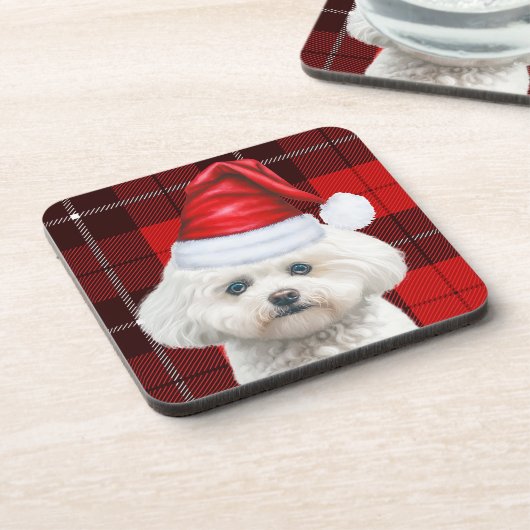 Schattigee Coton de Tulear Dog Red Holiday Plaid Bier Onderzetter (Linkerzijde)