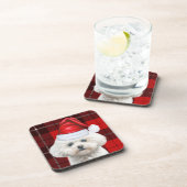Schattigee Coton de Tulear Dog Red Holiday Plaid Bier Onderzetter (Rechterzijde)