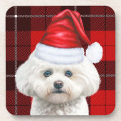Schattigee Coton de Tulear Dog Red Holiday Plaid Bier Onderzetter (Voorkant)
