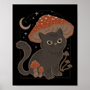 Schattigee Cottagcore Cat Mushroom Pet  Grunge Ae Poster