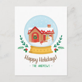 Schattigee Cottage Snowman Kerstgroet Sneeuw Werel Feestdagenkaart