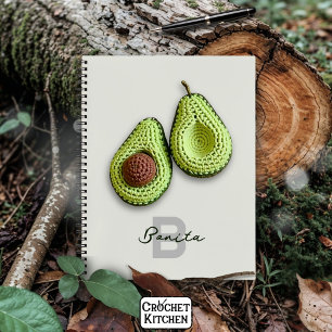 Schattigee Cottagecore Haak Avocado Monogram Naam Notitieboek